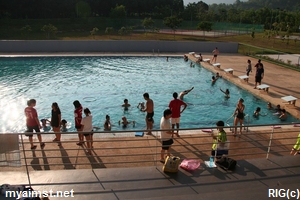 Students enjoying themselves in the pool.